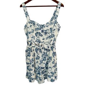 Christian Lacroix Romper Women M WhiteBlue Floral Fruit Linen Vacay Cruise Comfy